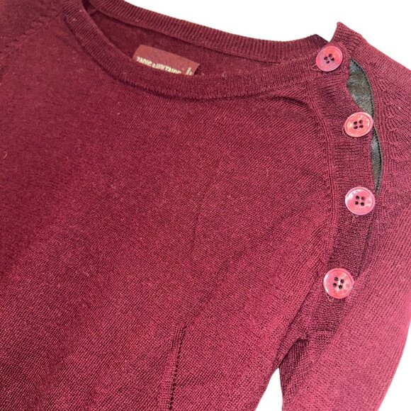 zadig & voltaire burgundy wine shoulder buttons wool sweater elbow patches M - Picture 5 of 5